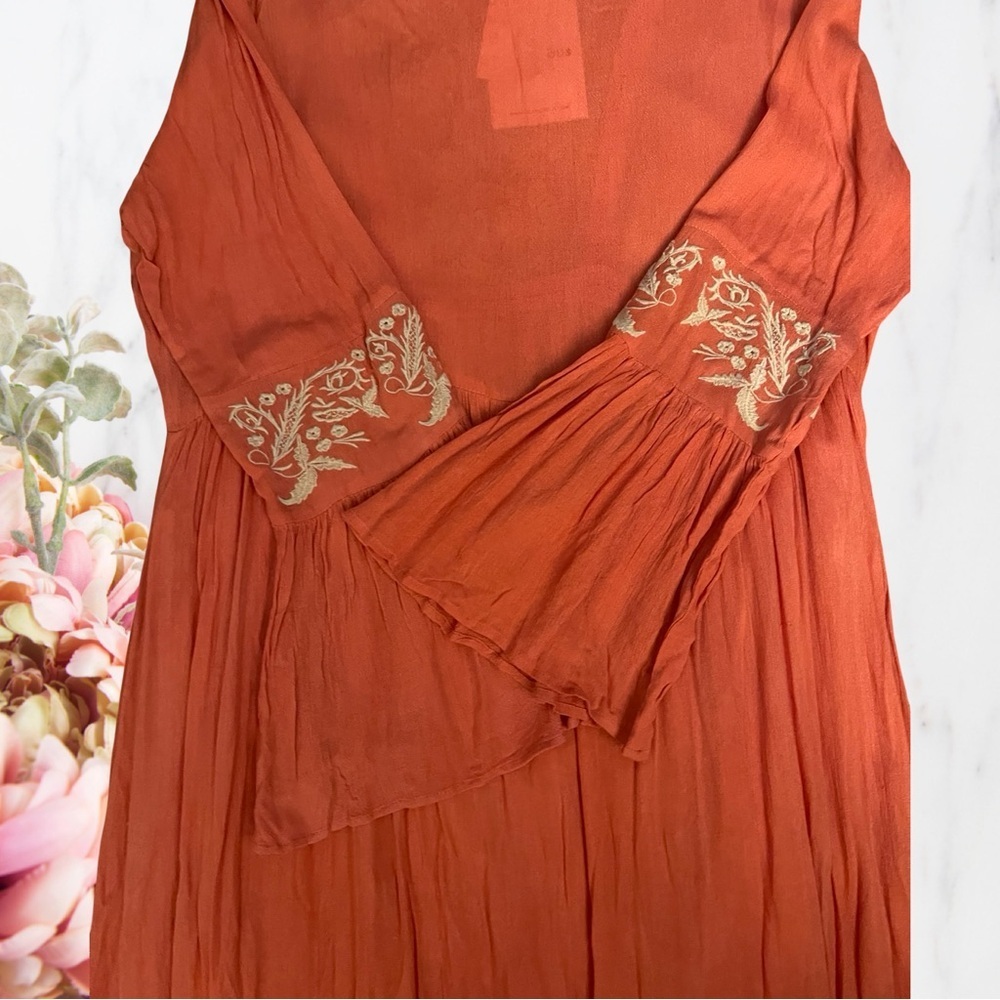 Glamorous Curve Boho Embroidered Bell-Sleeve Dress Orange White Rayon Sz 14 - Picture 10 of 14